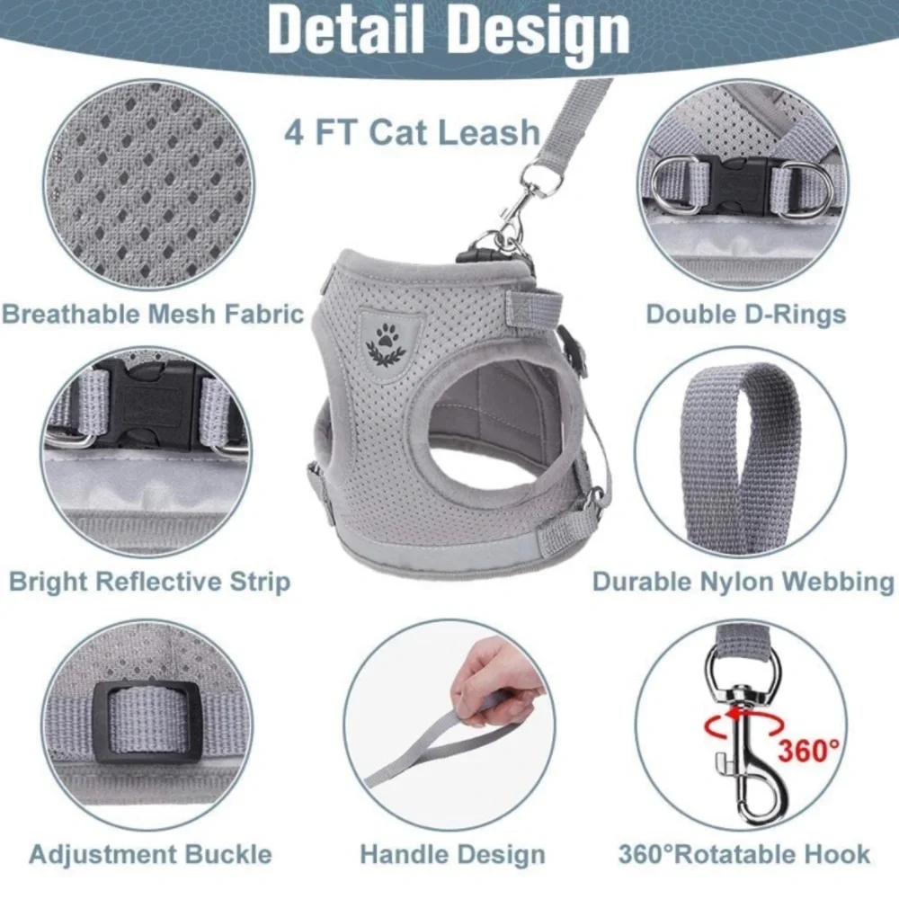 Gray Reflective Cat No Escape Harness